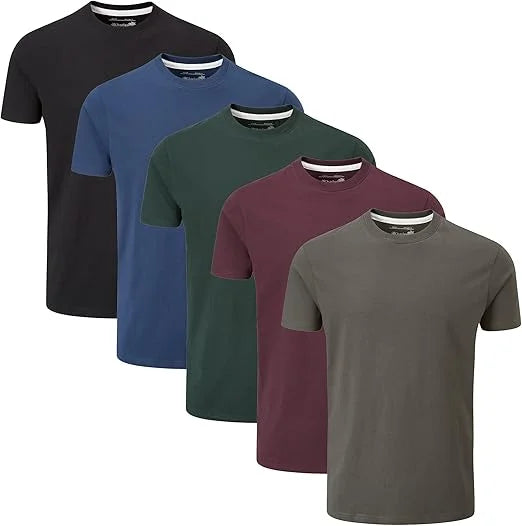 Lot de 5 T-shirts Charles Wilson pour hommes – T-shirts basiques unis à col rond, manches courtes, T-shirts confortables et décontractés